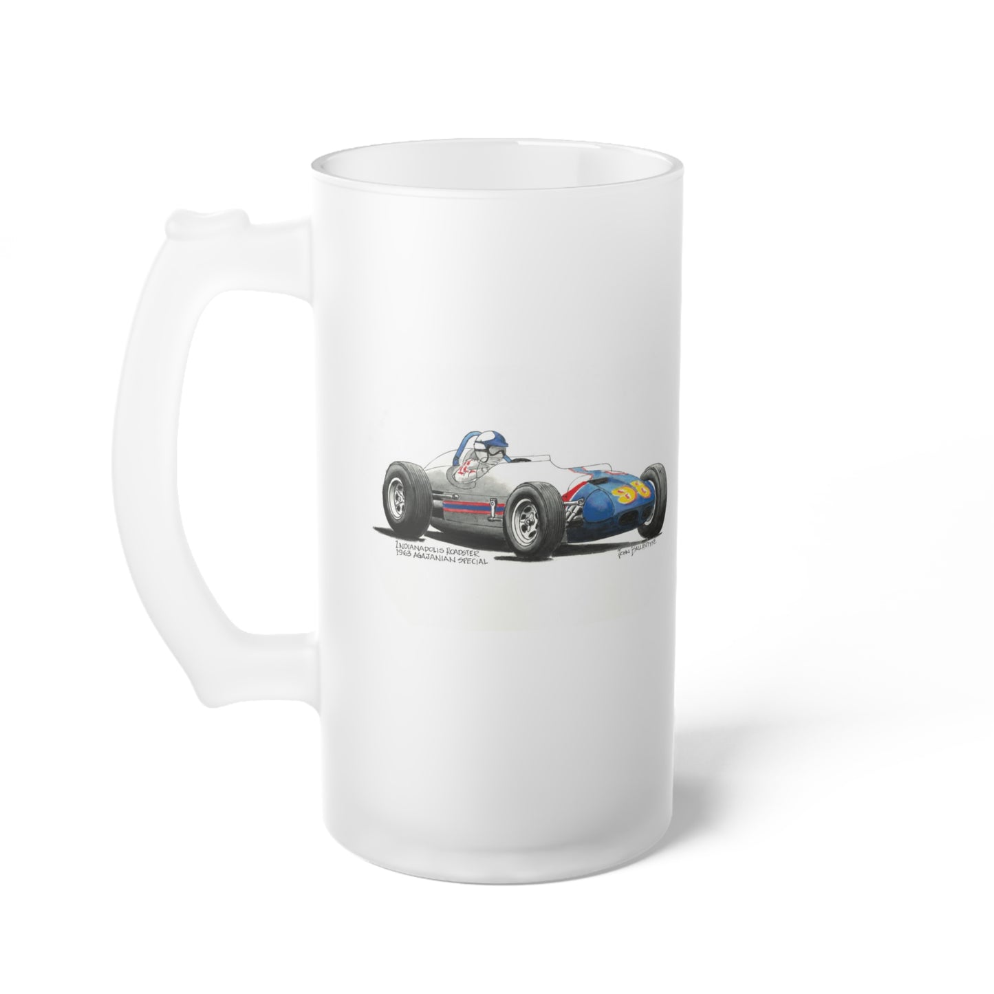 Frosted Glass Beer Mug - Indianapolis Roadster 1963 Agajanian Special